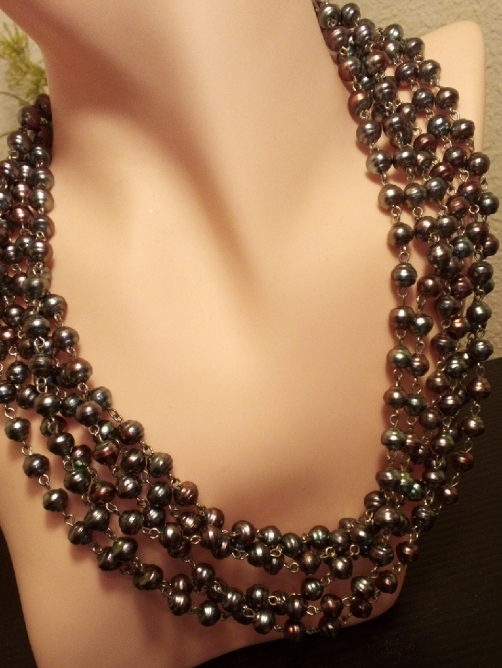 Multi-Strand Dark Gray Pearl Necklace